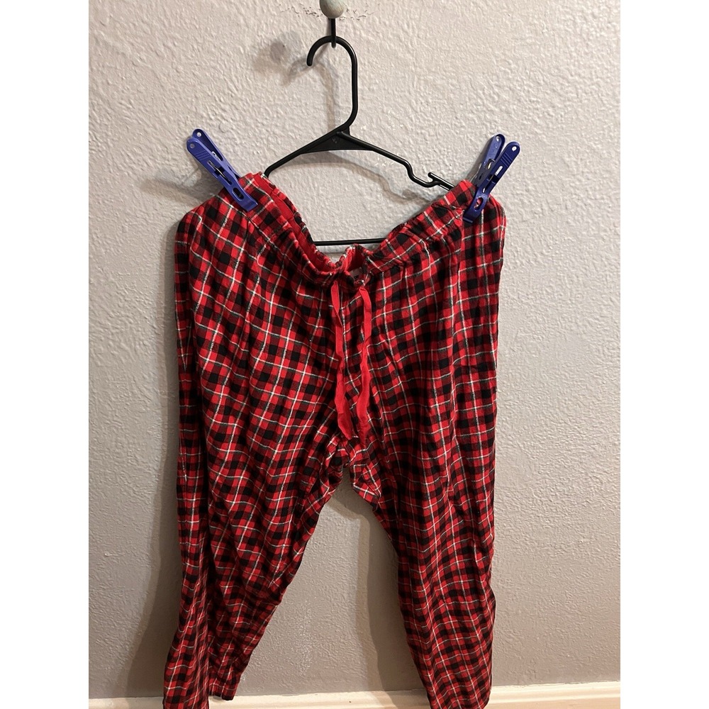 Lands' End Pocket Plaid Drawstring Pajama Pants Women Size 1X Red 16-18w